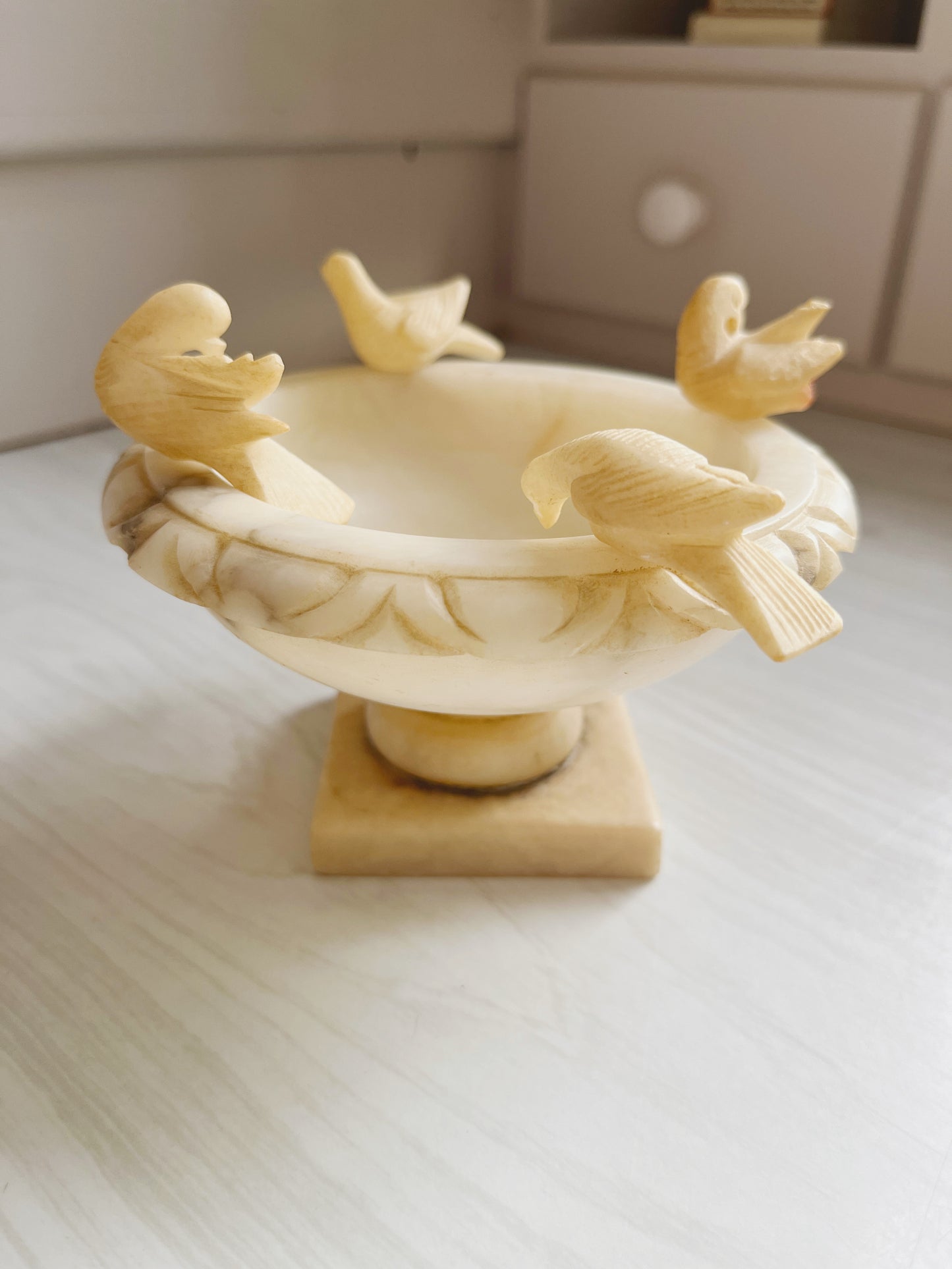 Alabaster Pedestal Dish with Birds