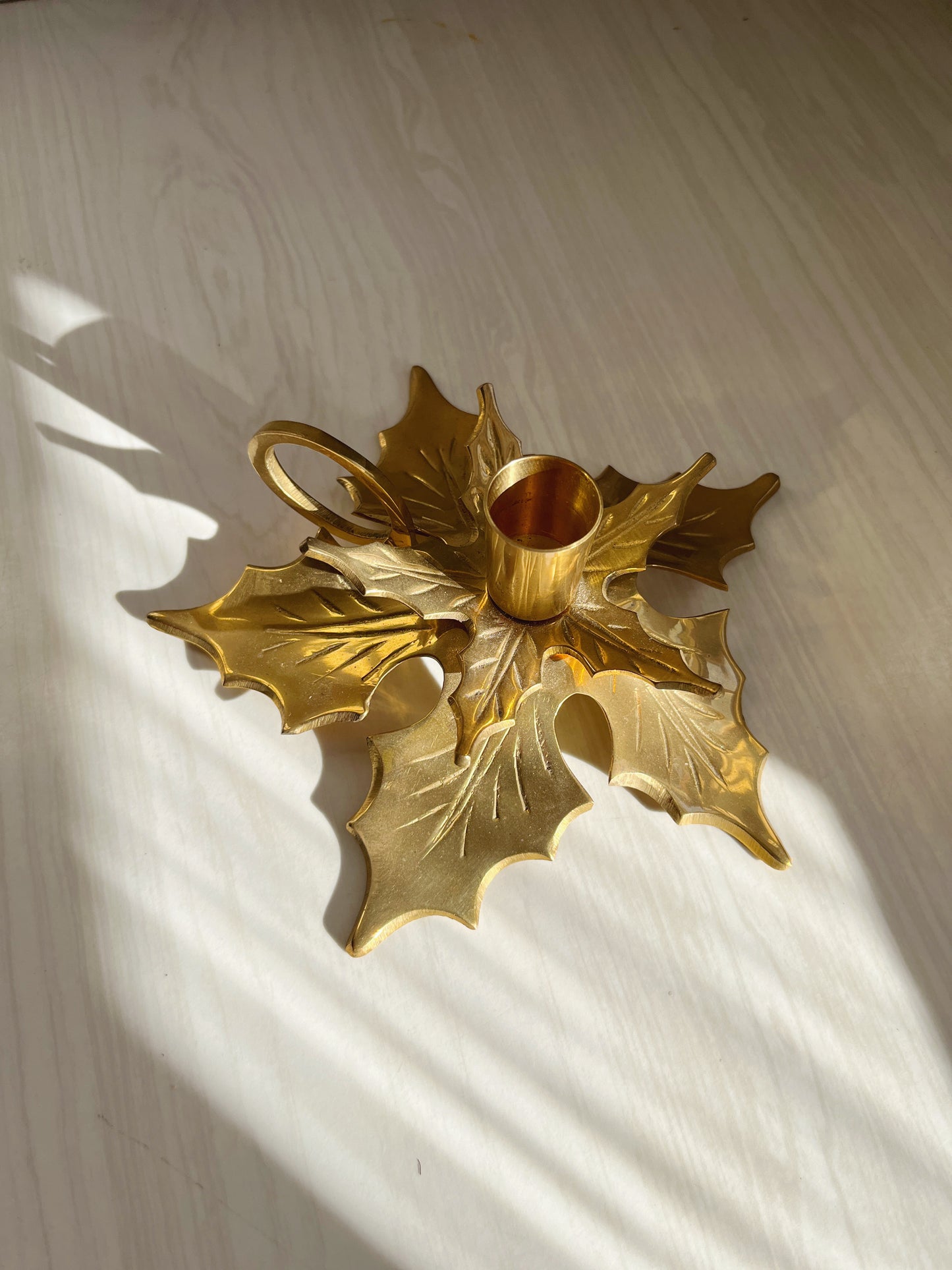 Brass Holly Candleholder