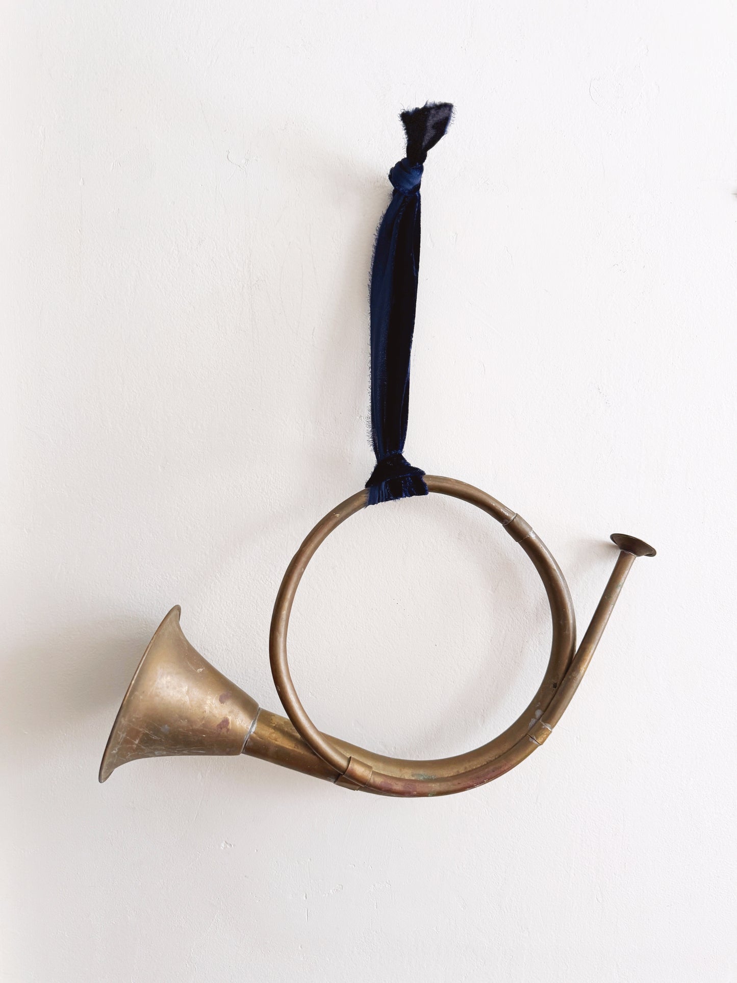 Brass Horn with Navy Velvet Ribbon
