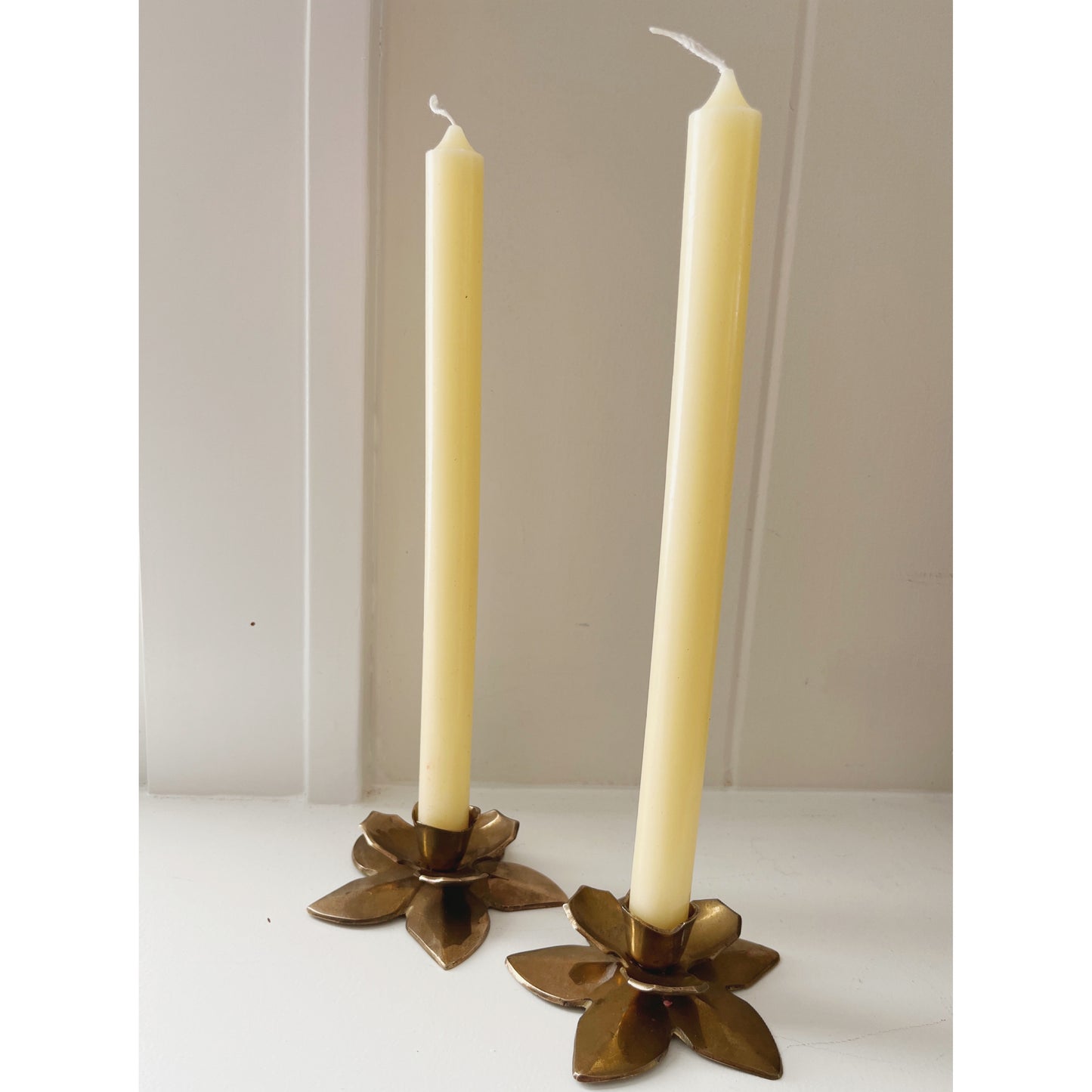 Brass lotus candleholders