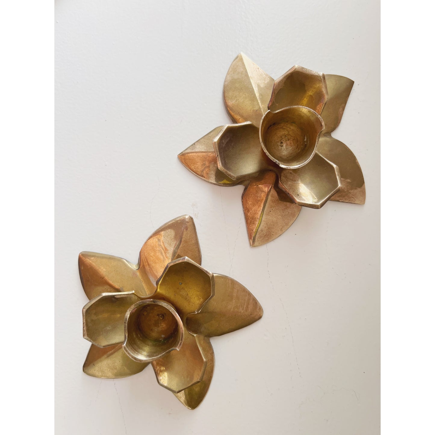 Brass lotus candleholders