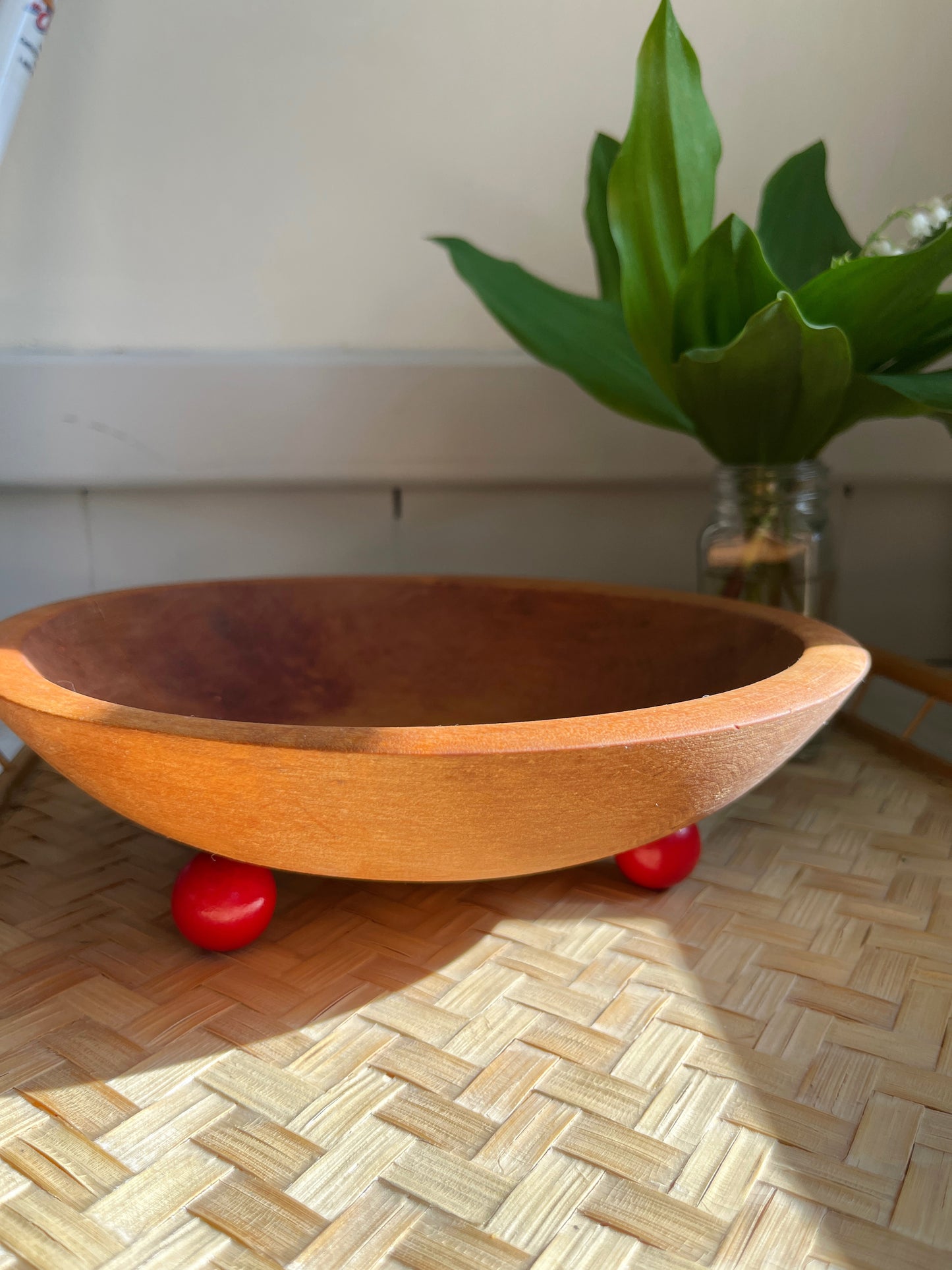 Wooden Bowl with Red Feet