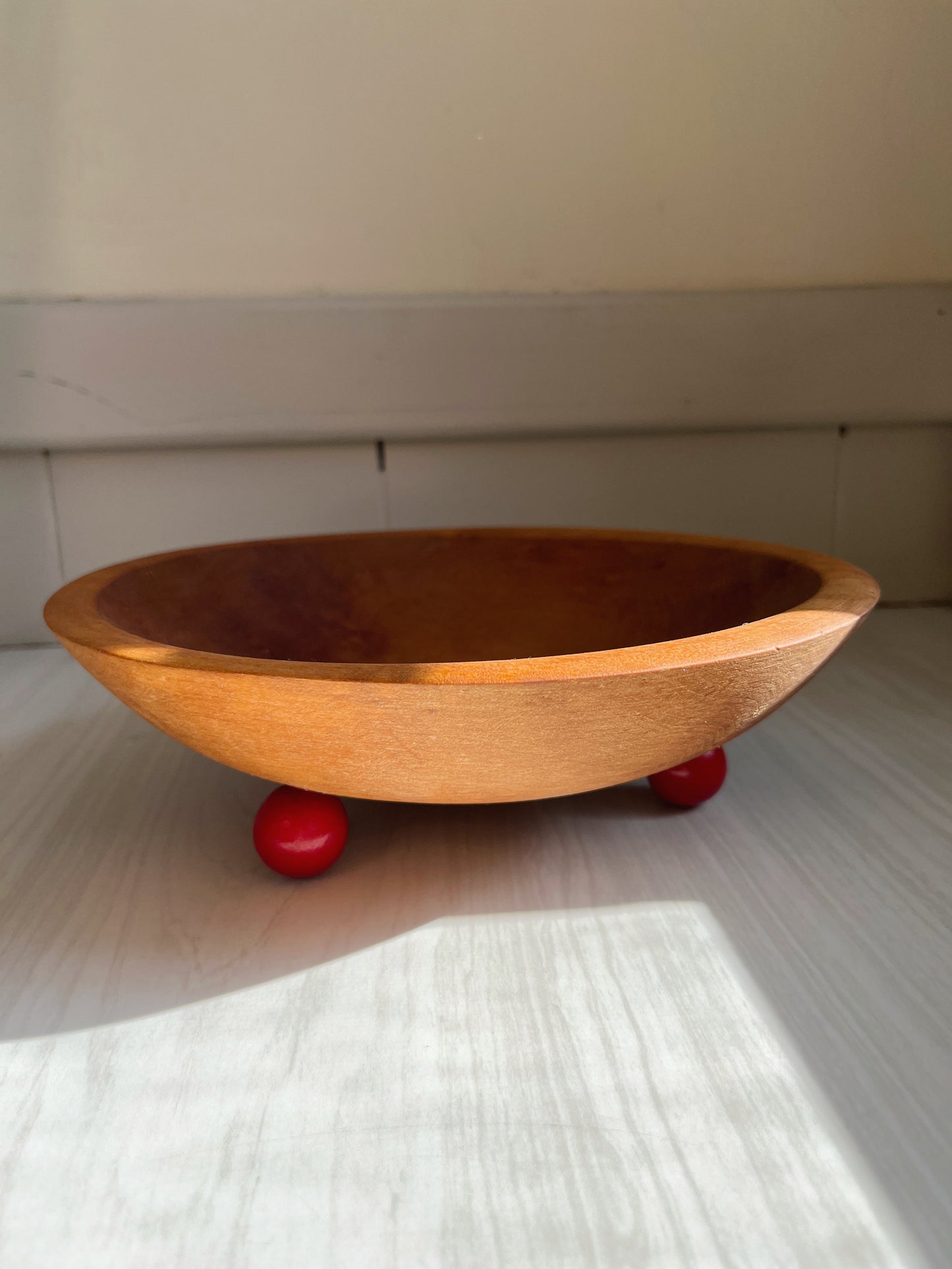 Wooden Bowl with Red Feet
