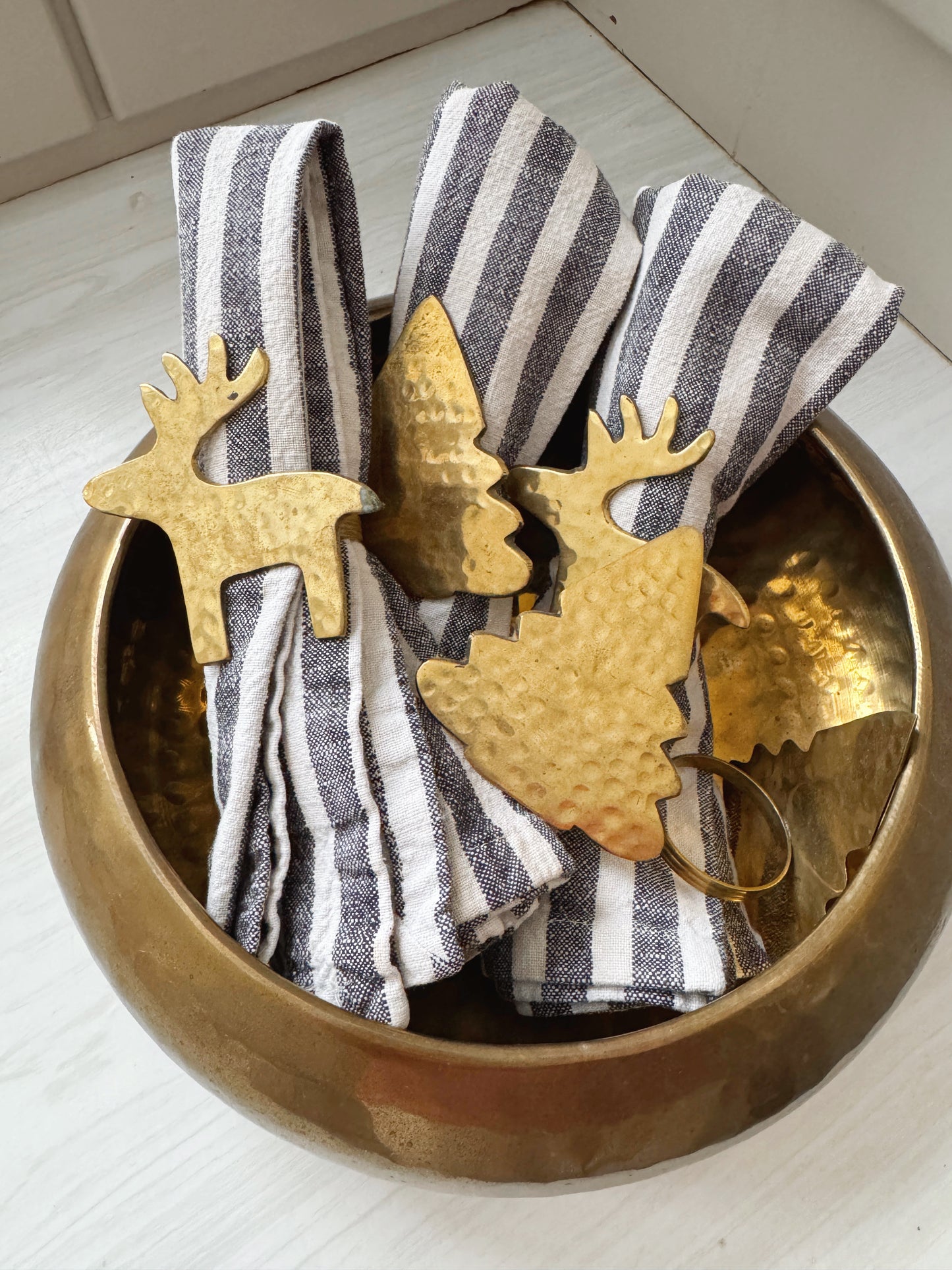 Hammered Brass Napkin Rings