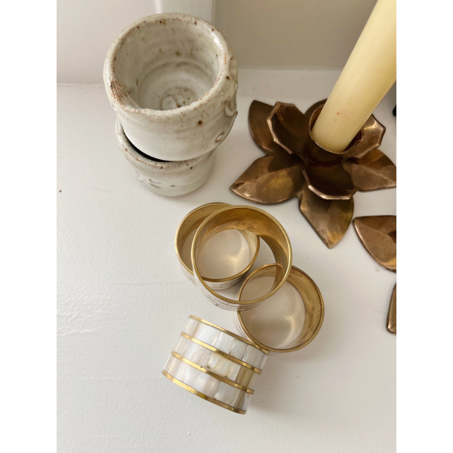 Mother-of-Pearl & Brass Napkin Rings