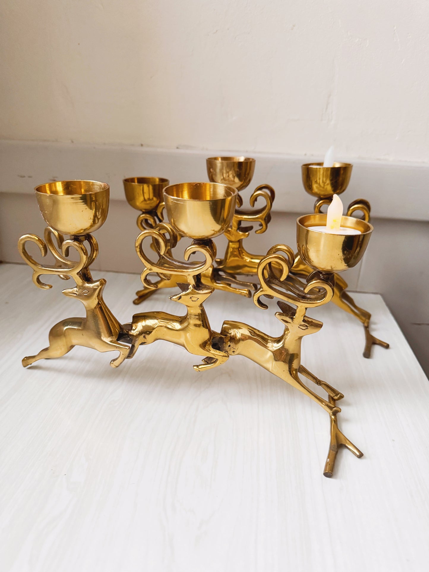 Brass Reindeer Tea Light Candleholders