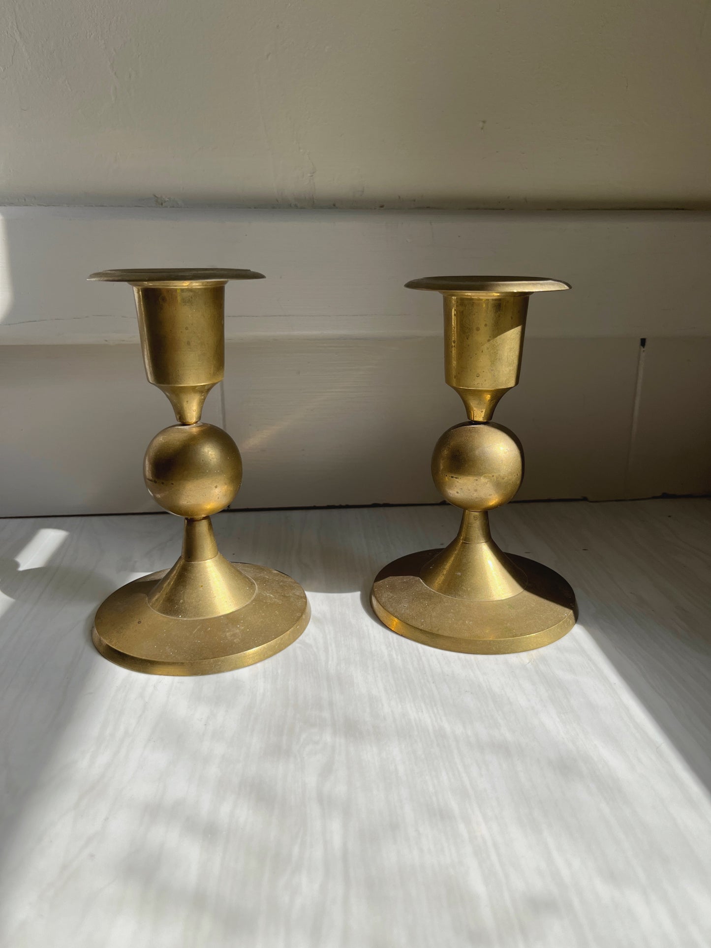 Set of 2 Brass Globe Candleholders