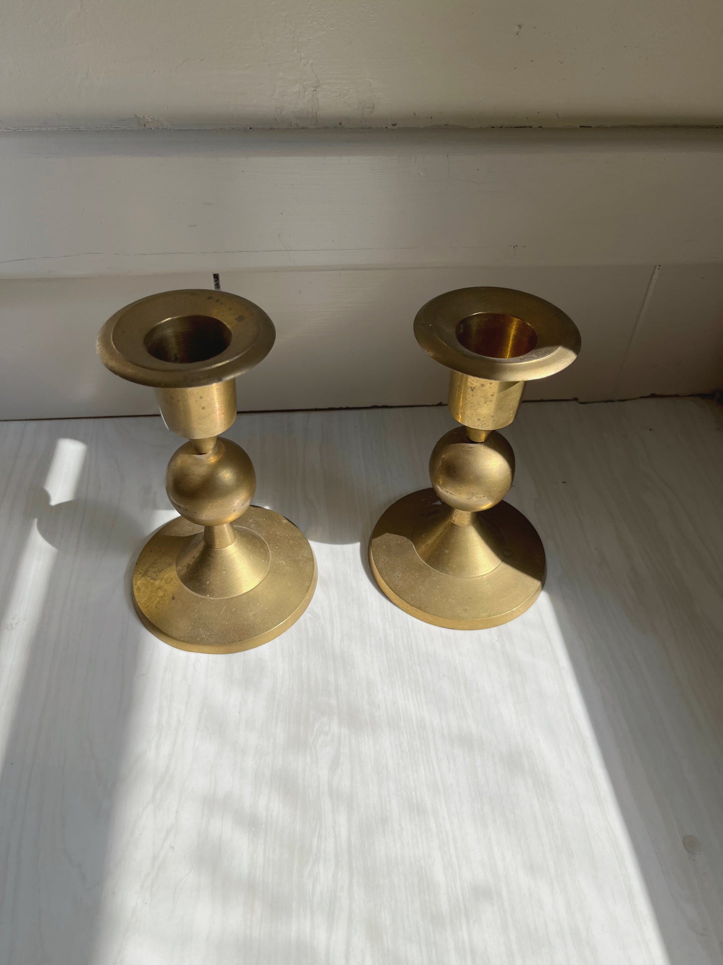 Set of 2 Brass Globe Candleholders