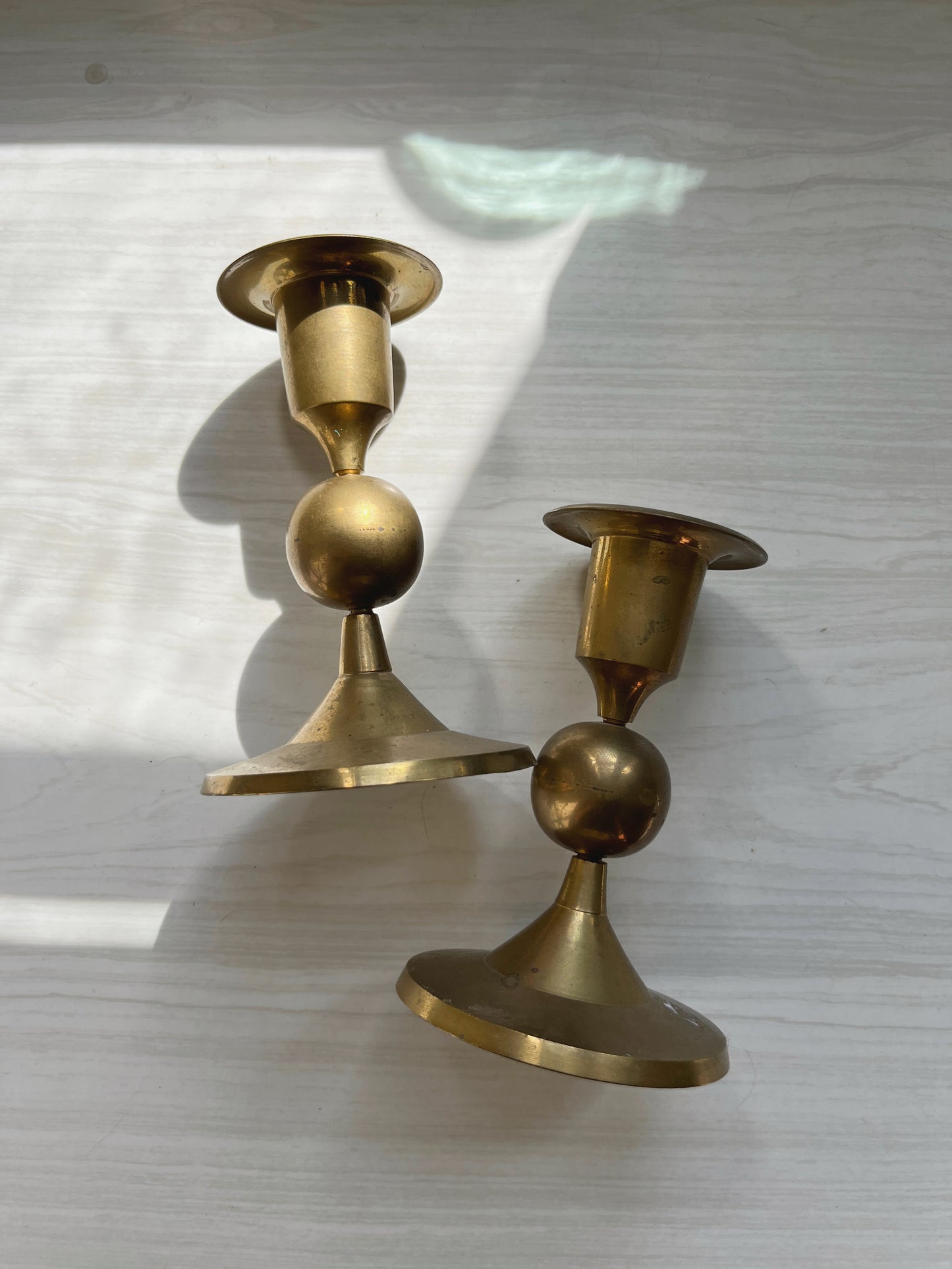 Set of 2 Brass Globe Candleholders