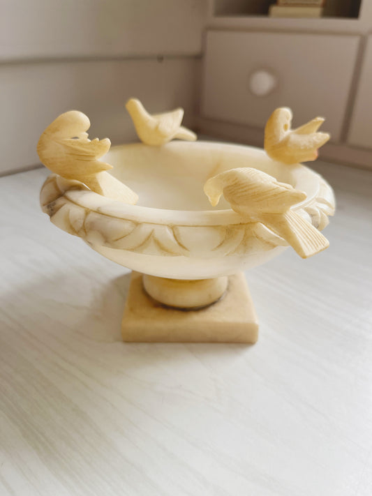 Alabaster Pedestal Dish with Birds