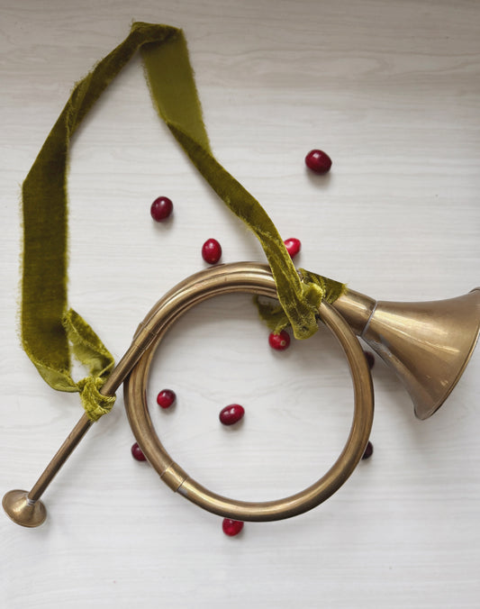 Brass Horn with Green Velvet Ribbon
