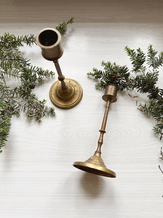 Etched Brass Candlesticks