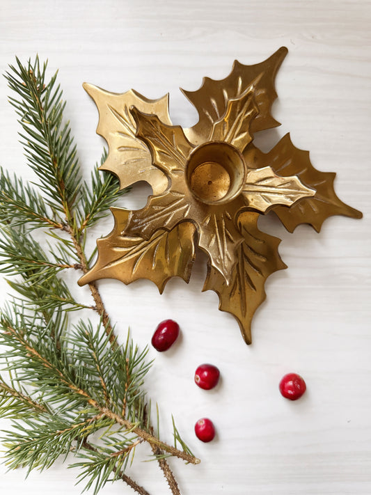 Brass Holly Candleholder