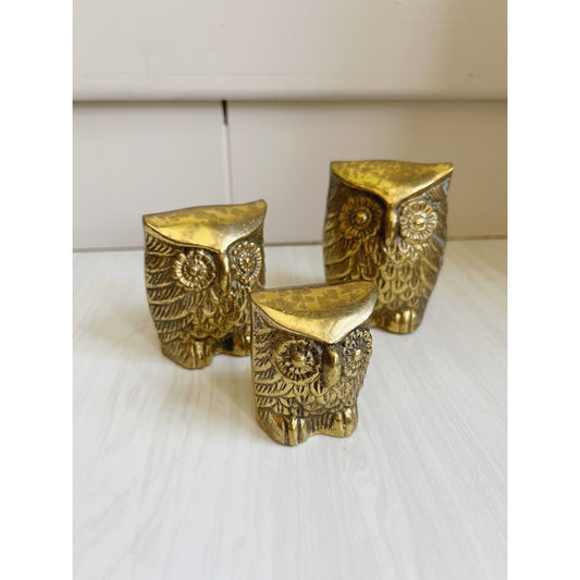Set of 3 Brass Owls