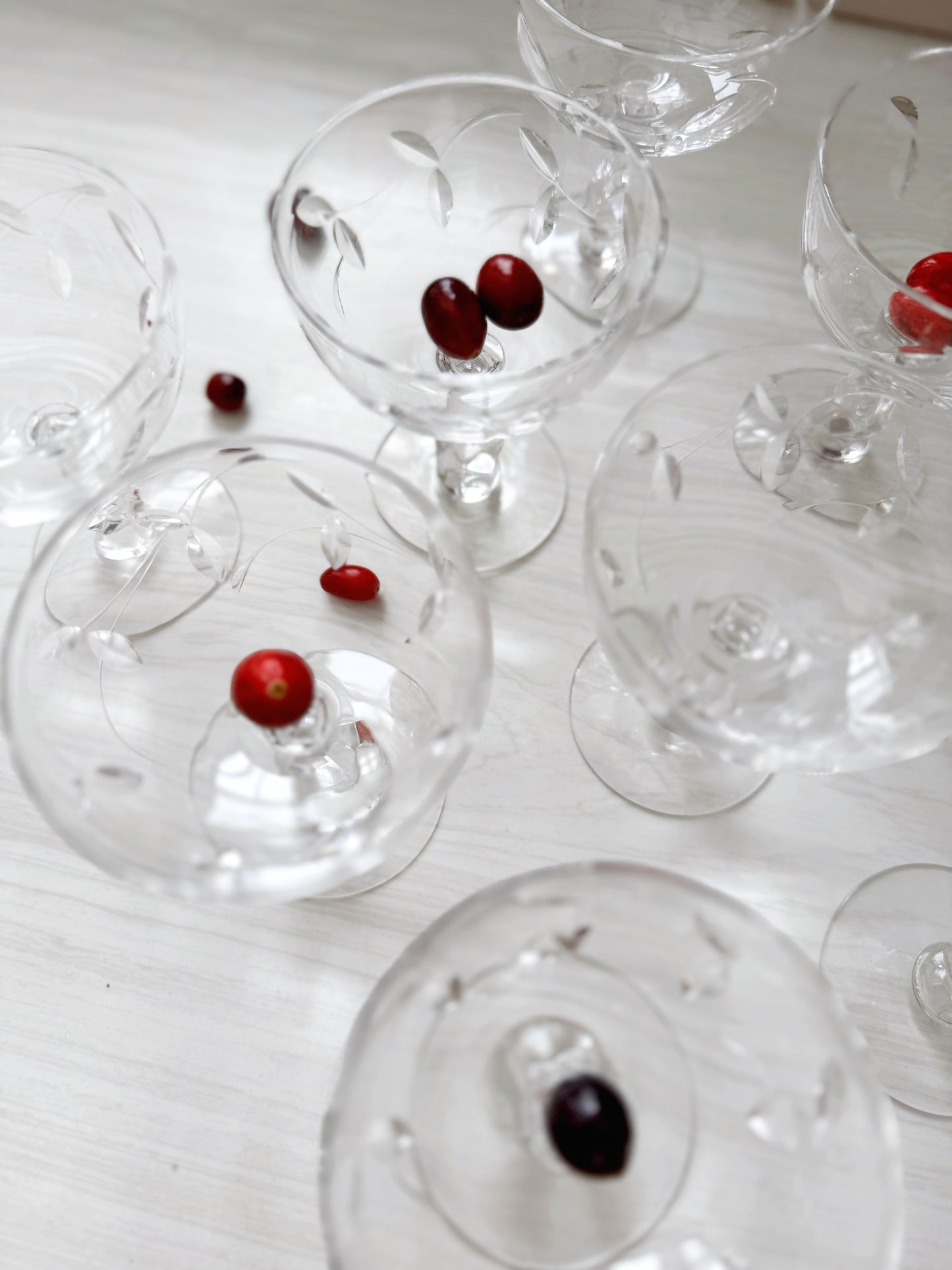 Etched Leaf Crystal Coupes (Set of 8)