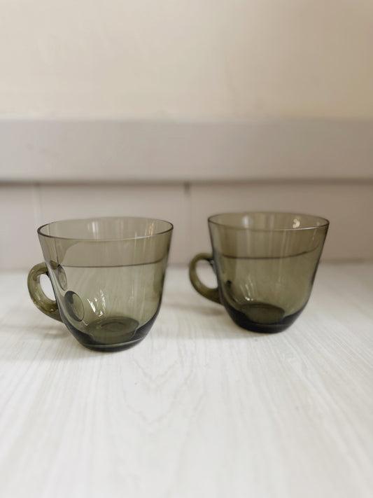 Smoky Green Glass Teacups