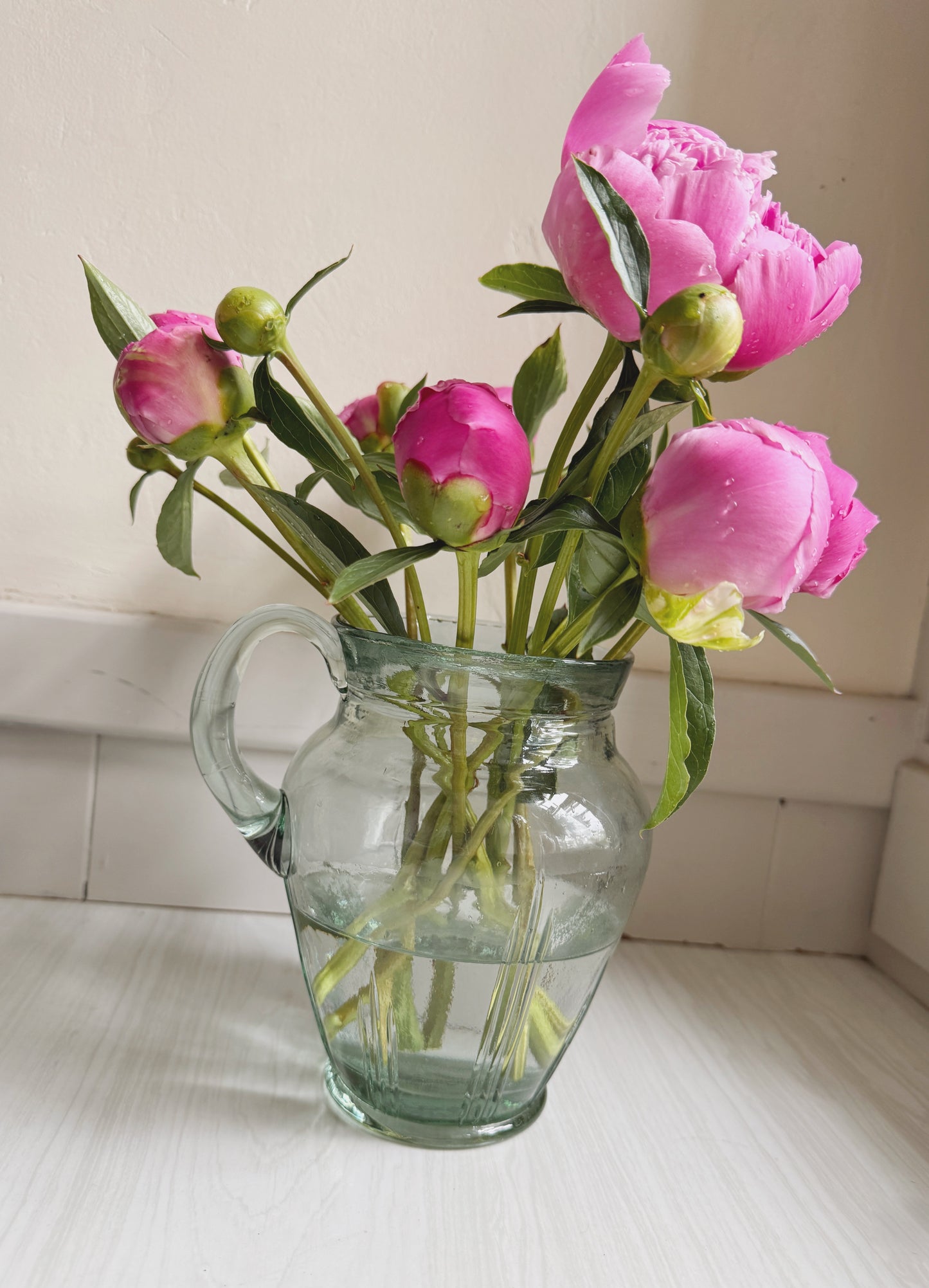 Turquoise Glass Pitcher