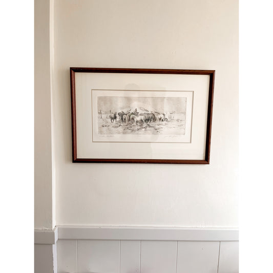Winter Haystacks Framed Etching